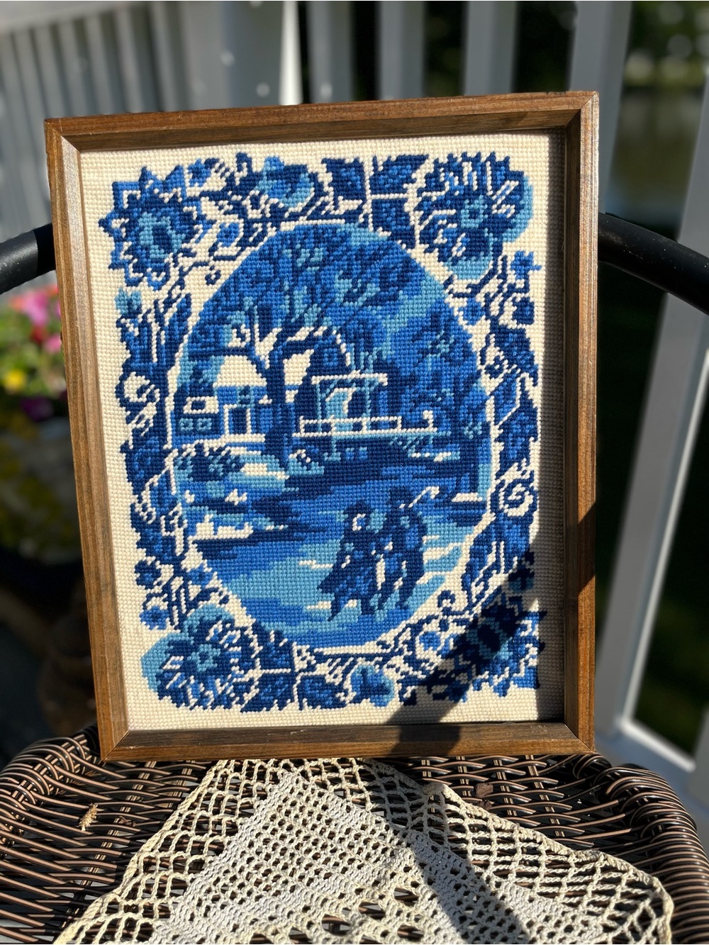Blue Cross Stitch Framed Artwork